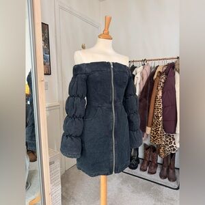 NWT Asos Design X LaQuan Smith Black Padded Off Shoulder Dress Denim Wmns Sz 6